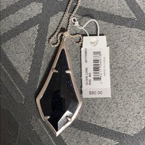 Olivia Silver Pendant Necklace In Navy Goldstone